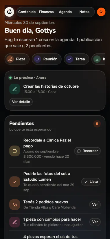 Inicio de Gott en el celular.